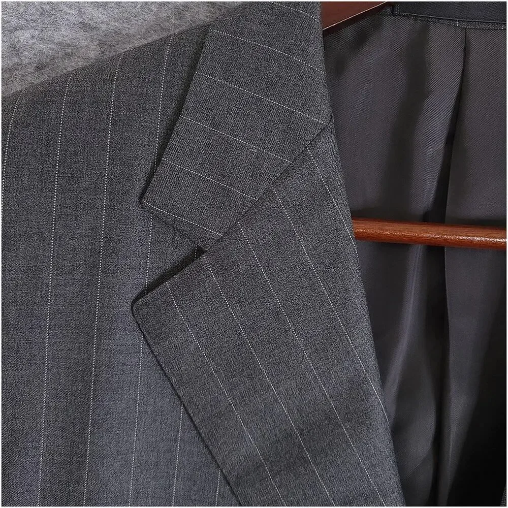 Ermenegildo Zegna Su Misura Wool Pinstripe Blazer Mens 40R Gray Italy 3 Button